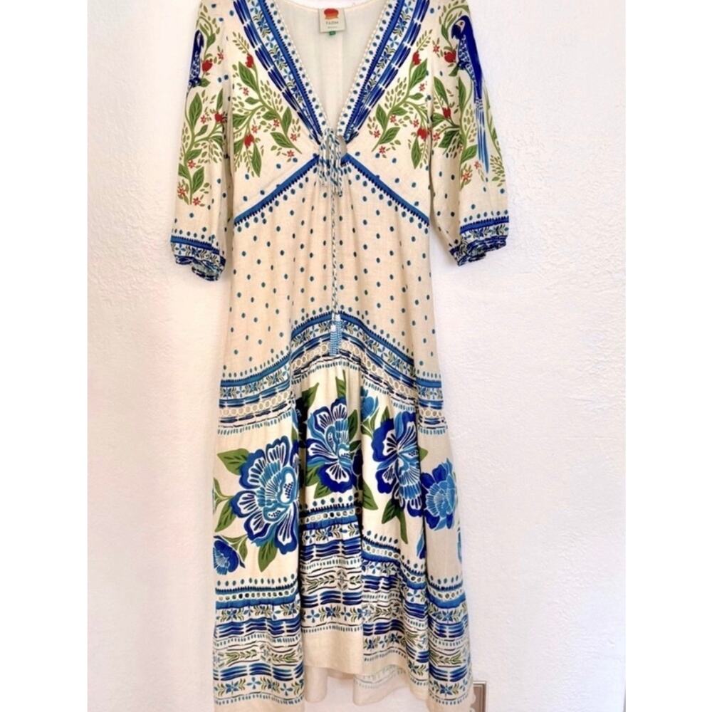 Farm Rio Blue and White Floral Linen Blend Maxi - Picture 5 of 10
